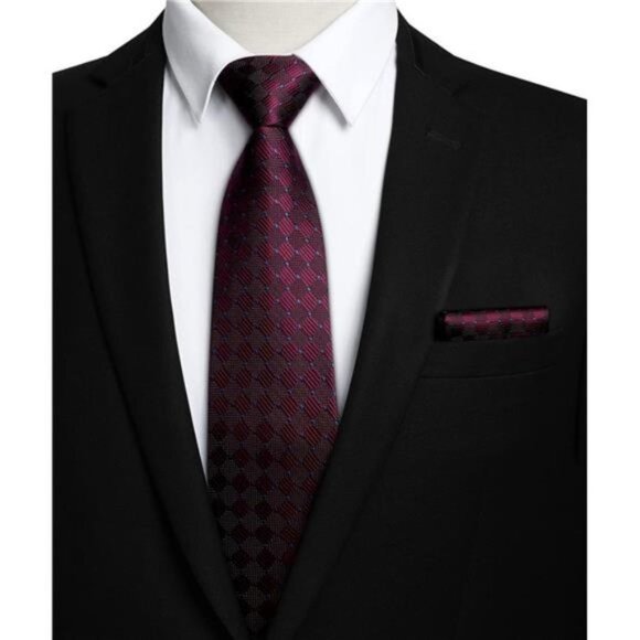 PLAID Ties for Men Classic Checkered Burgundy 1 - Picture 2 of 6